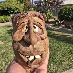 Handcrafted Ceramic Face‎ Mug - Purple Signed Rogers